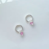 Pink Love Heart Sterling Silver Ear Hoops