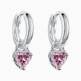 Pink Love Heart Sterling Silver Ear Hoops