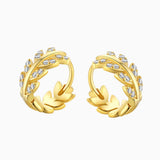 18k Gold Plated leaf Ear Hoops With Cubic Zirconia - MARIA JEWELLERY