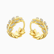 18k Gold Plated leaf Ear Hoops With Cubic Zirconia - MARIA JEWELLERY